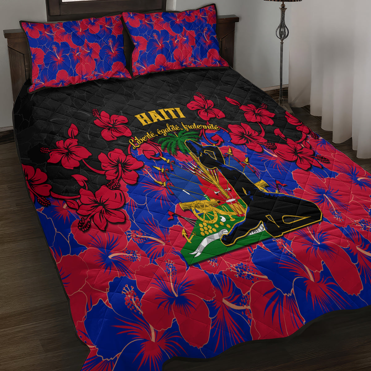 Haiti Independence Day Quilt Bed Set Hibiscus Neg Marron - Wonder Print Shop