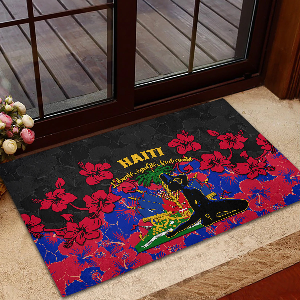 Haiti Independence Day Rubber Doormat Hibiscus Neg Marron - Wonder Print Shop