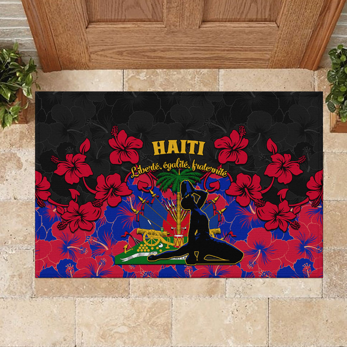 Haiti Independence Day Rubber Doormat Hibiscus Neg Marron - Wonder Print Shop