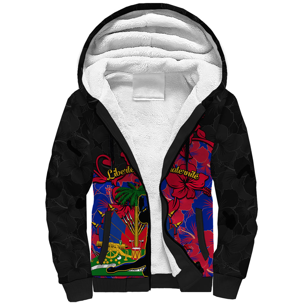 Haiti Independence Day Sherpa Hoodie Hibiscus Neg Marron - Wonder Print Shop
