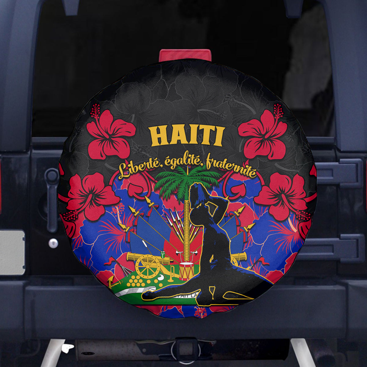Haiti Independence Day Spare Tire Cover Hibiscus Neg Marron - Wonder Print Shop