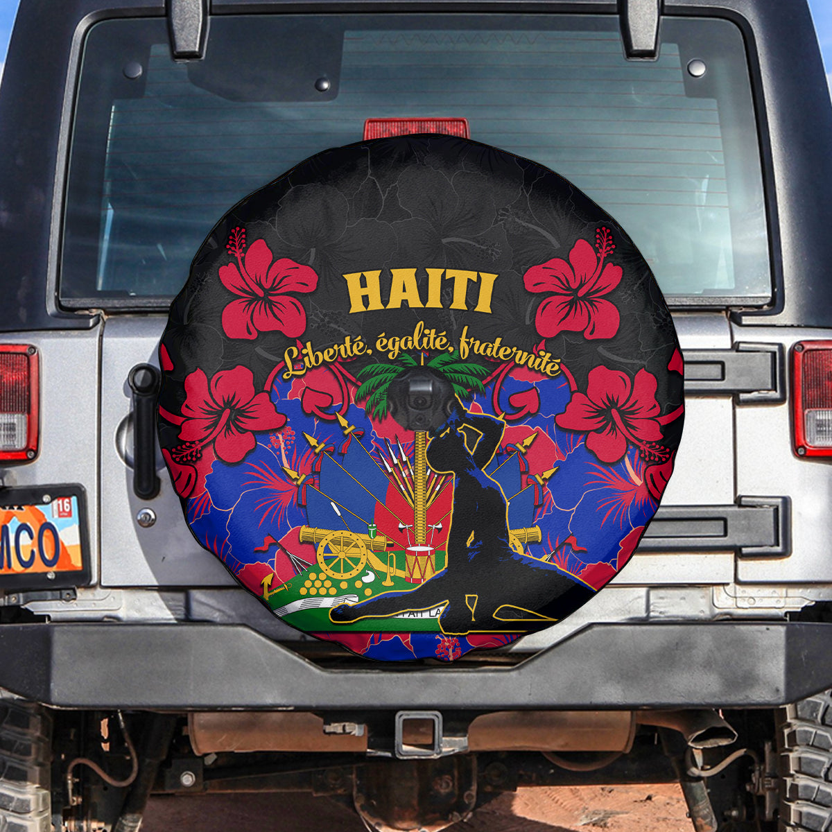 Haiti Independence Day Spare Tire Cover Hibiscus Neg Marron - Wonder Print Shop
