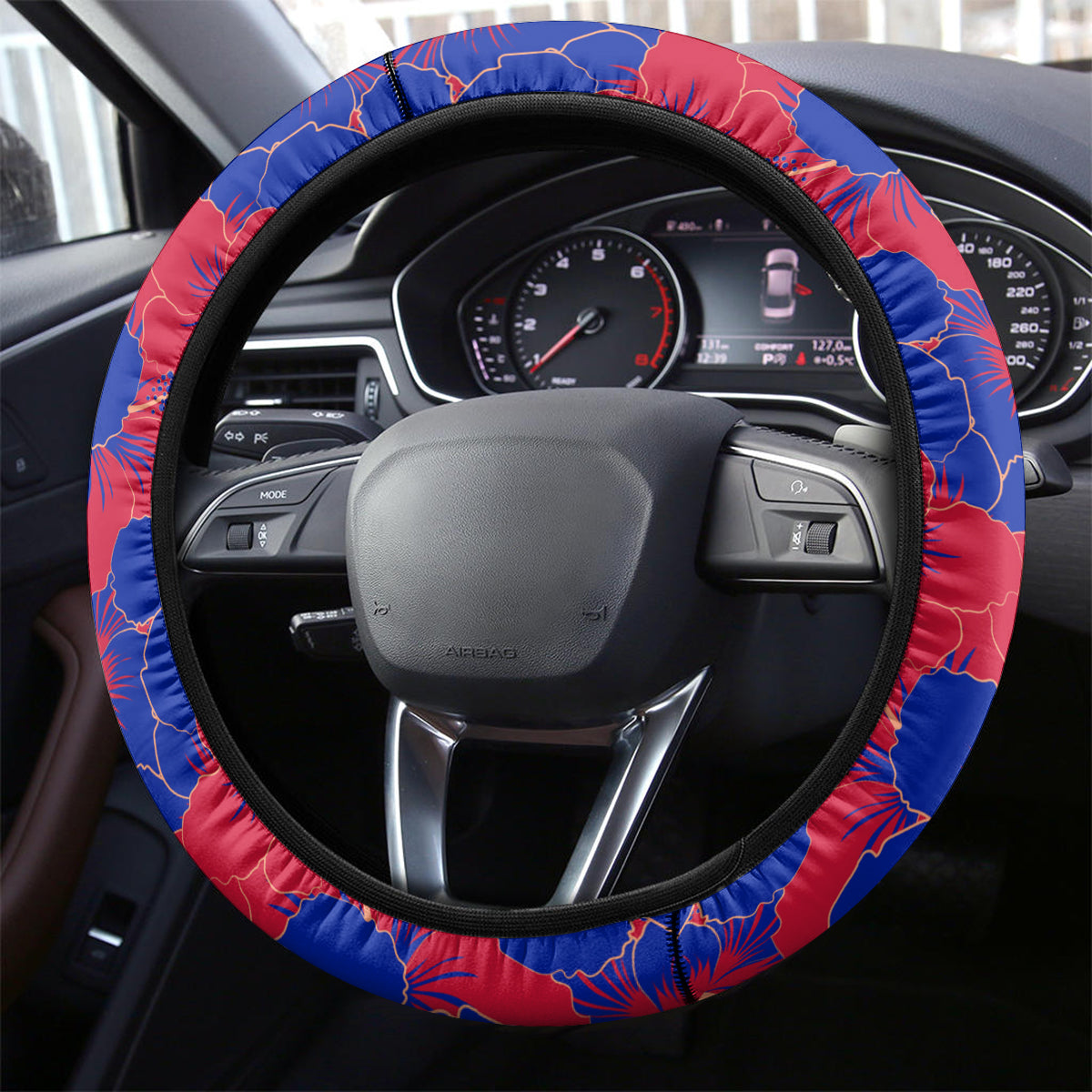 Haiti Independence Day Steering Wheel Cover Hibiscus Neg Marron - Wonder Print Shop