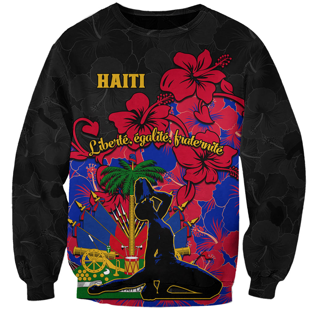 Haiti Independence Day Sweatshirt Hibiscus Neg Marron - Wonder Print Shop