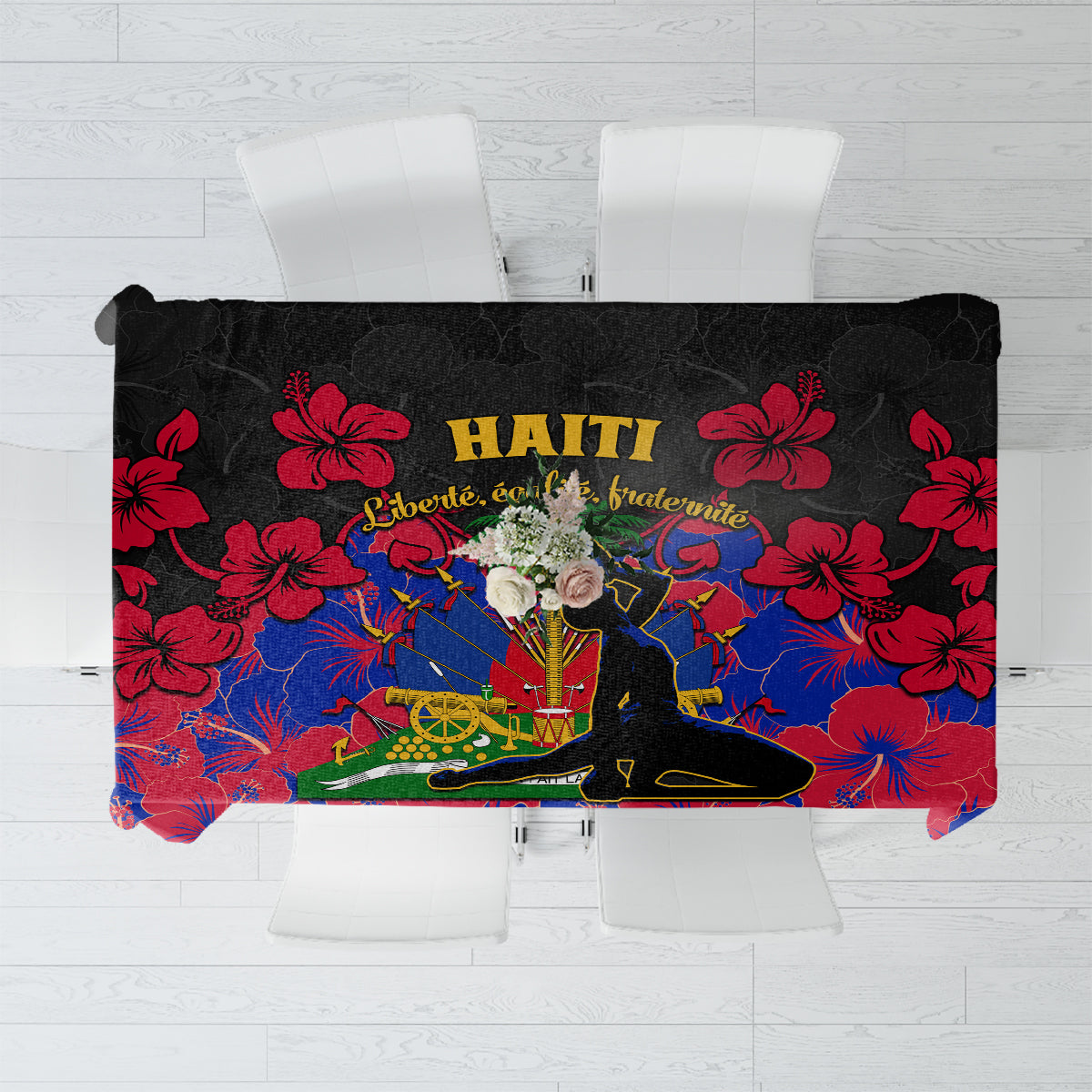 Haiti Independence Day Tablecloth Hibiscus Neg Marron - Wonder Print Shop