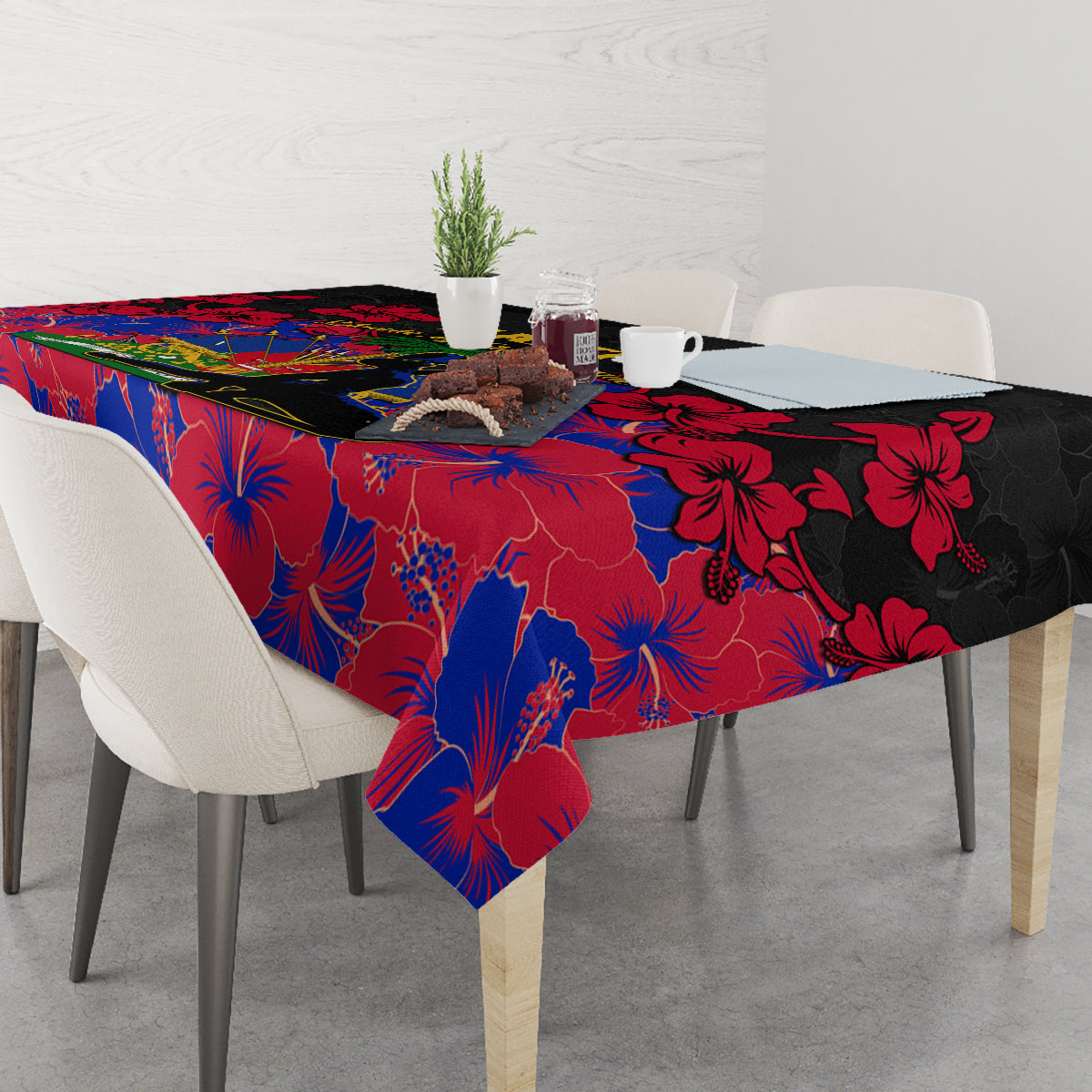 Haiti Independence Day Tablecloth Hibiscus Neg Marron - Wonder Print Shop