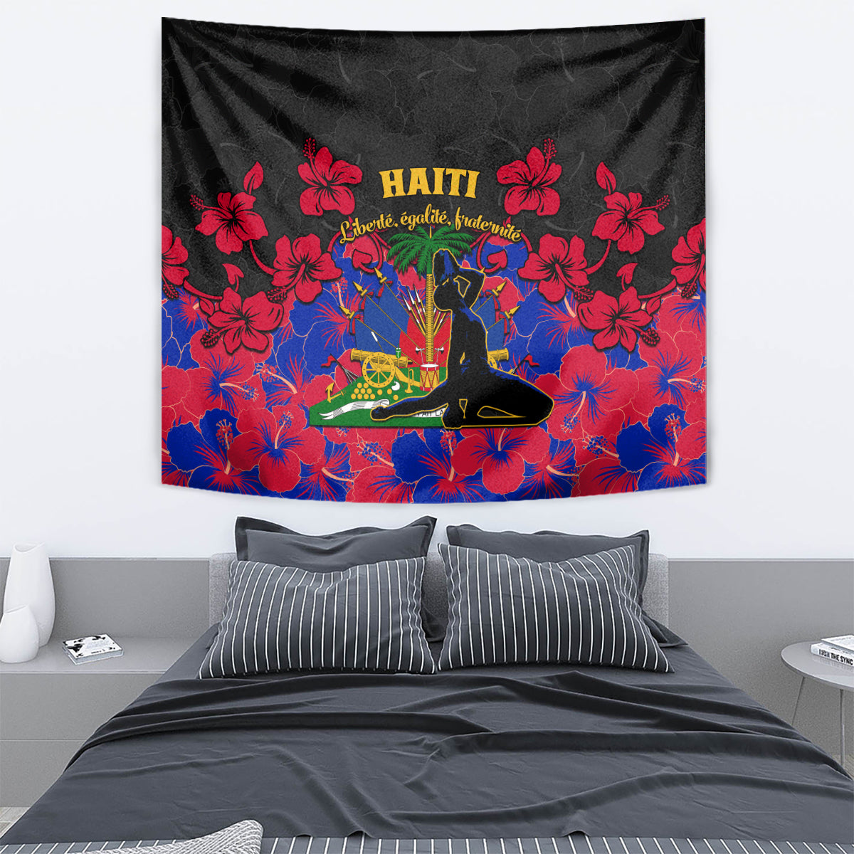 Haiti Independence Day Tapestry Hibiscus Neg Marron - Wonder Print Shop