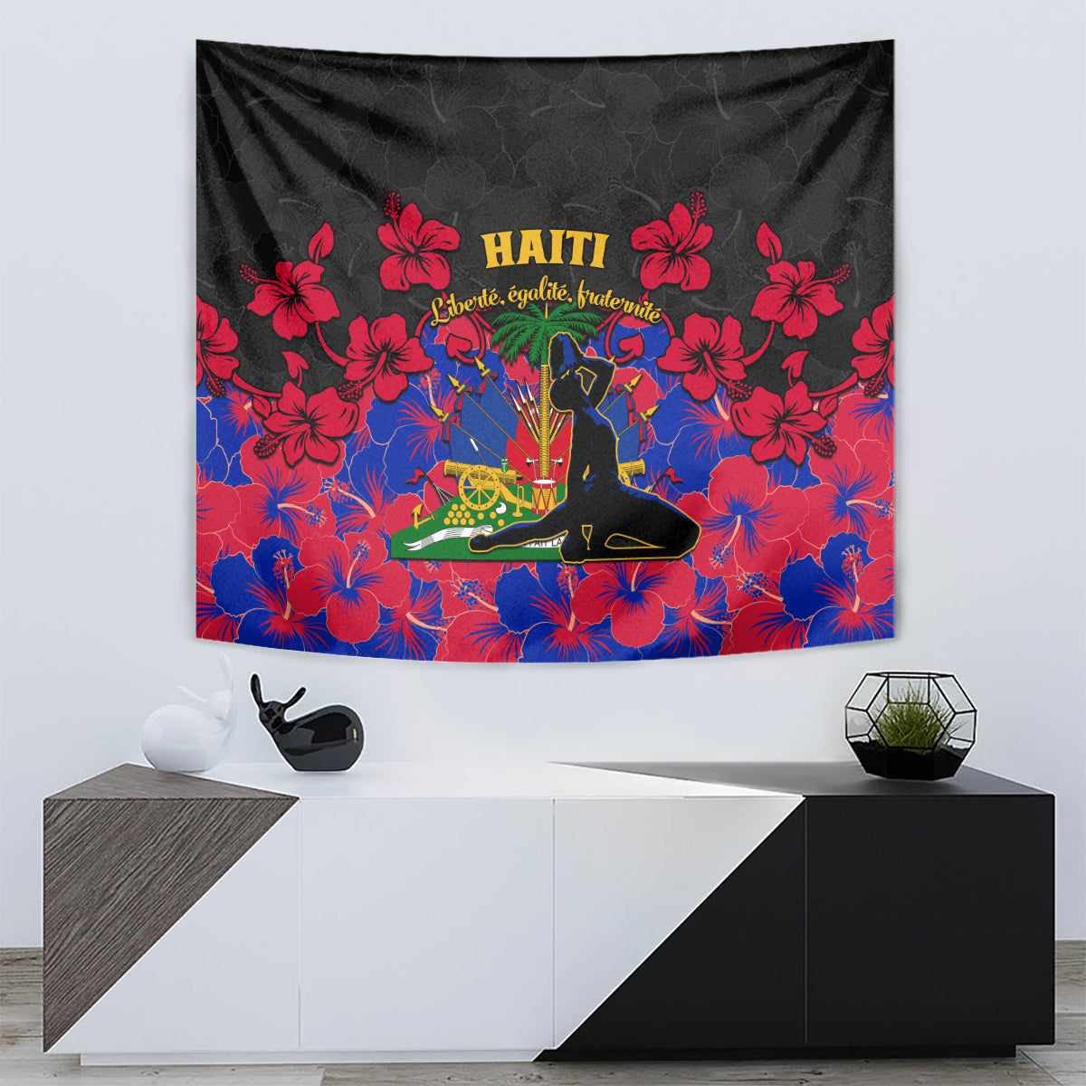 Haiti Independence Day Tapestry Hibiscus Neg Marron - Wonder Print Shop