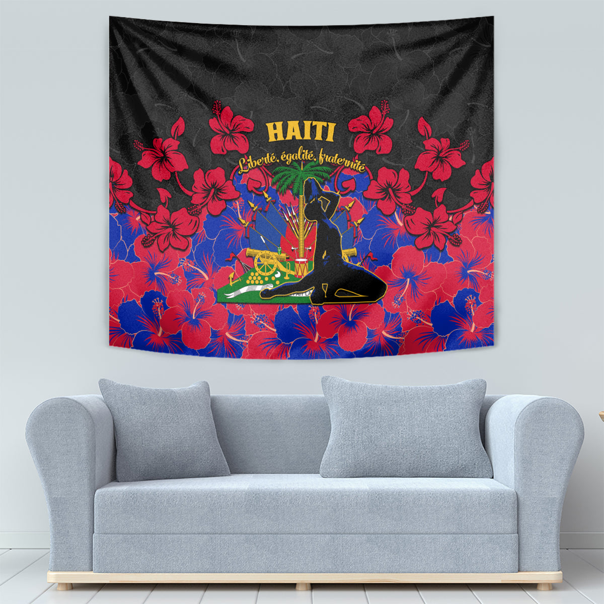 Haiti Independence Day Tapestry Hibiscus Neg Marron - Wonder Print Shop