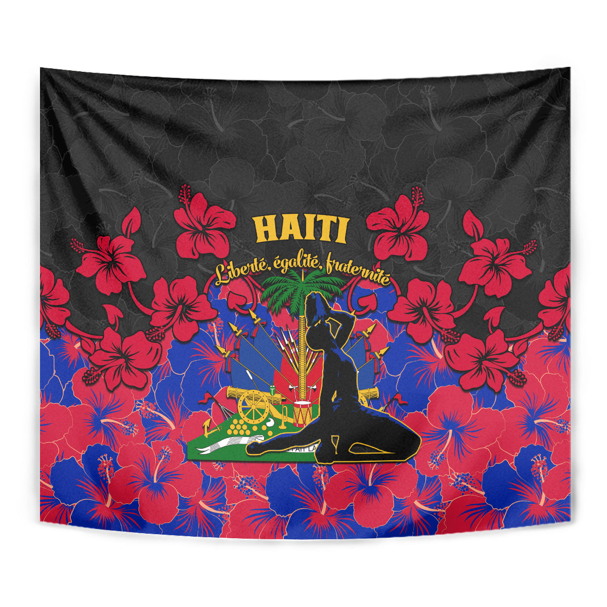 Haiti Independence Day Tapestry Hibiscus Neg Marron - Wonder Print Shop