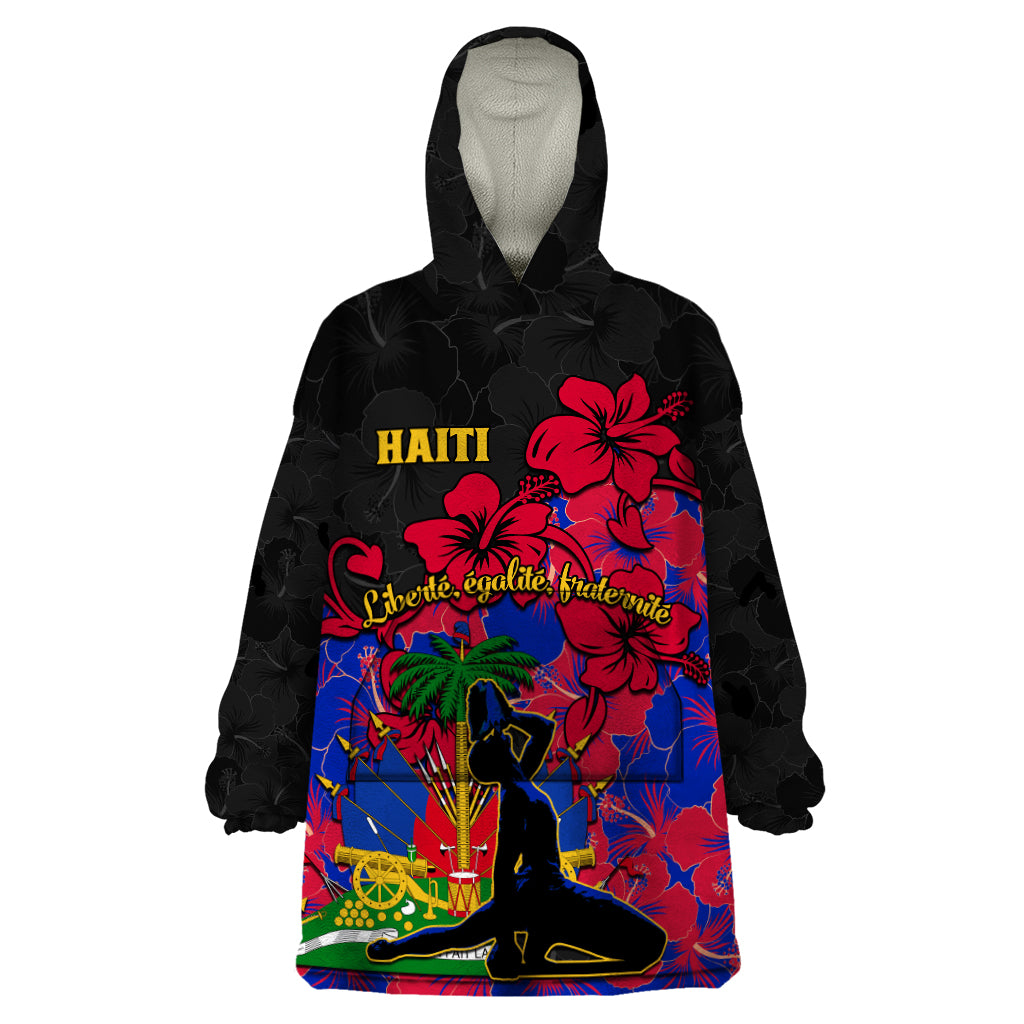 Haiti Independence Day Wearable Blanket Hoodie Hibiscus Neg Marron - Wonder Print Shop