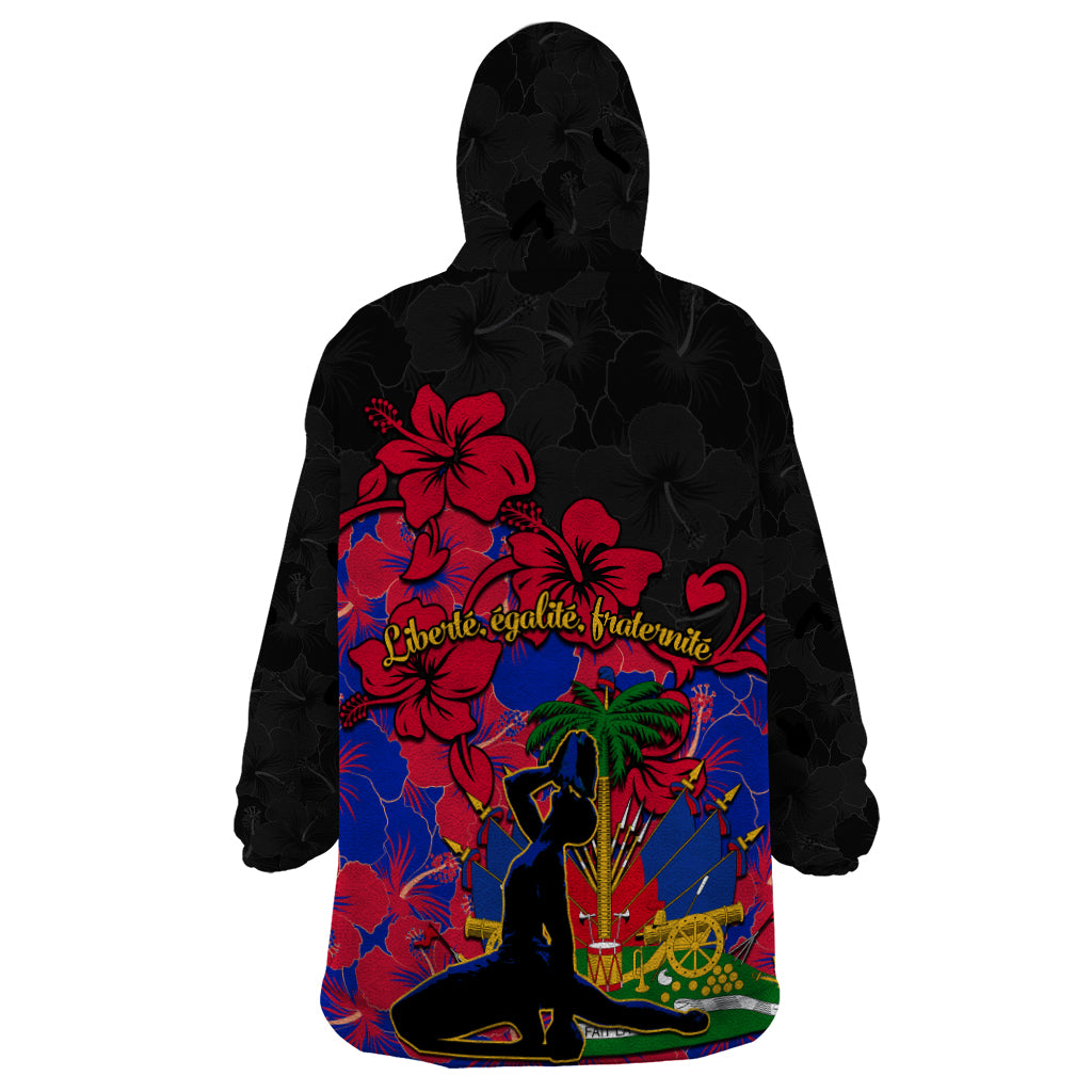 Haiti Independence Day Wearable Blanket Hoodie Hibiscus Neg Marron - Wonder Print Shop