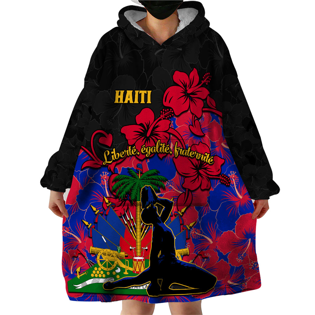 Haiti Independence Day Wearable Blanket Hoodie Hibiscus Neg Marron - Wonder Print Shop
