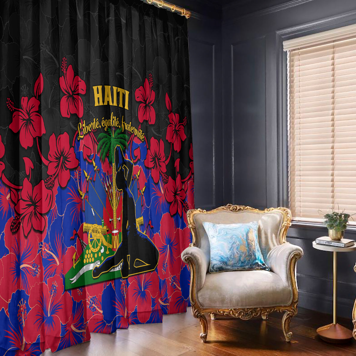 Haiti Independence Day Window Curtain Hibiscus Neg Marron - Wonder Print Shop