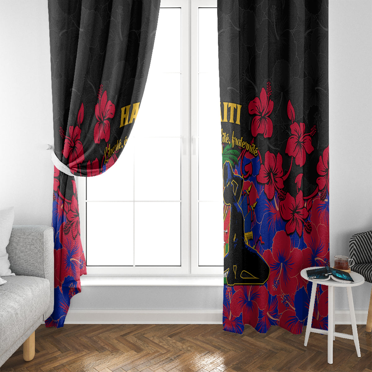 Haiti Independence Day Window Curtain Hibiscus Neg Marron - Wonder Print Shop