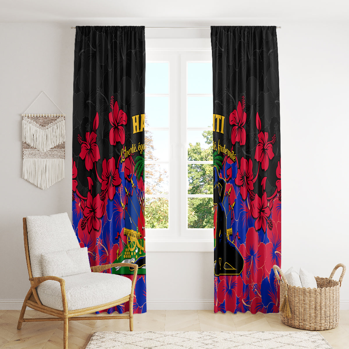 Haiti Independence Day Window Curtain Hibiscus Neg Marron - Wonder Print Shop