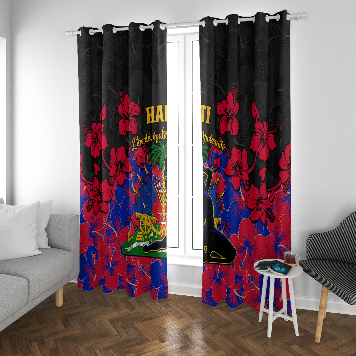 Haiti Independence Day Window Curtain Hibiscus Neg Marron - Wonder Print Shop