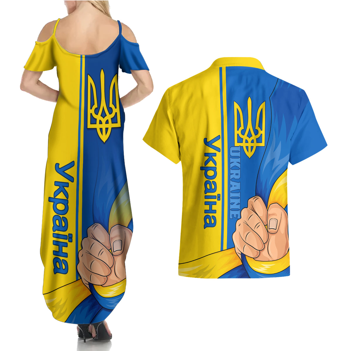 Ukraine Unity Day Couples Matching Summer Maxi Dress and Hawaiian Shirt Ukrainian Unification Act - Wonder Print Shop