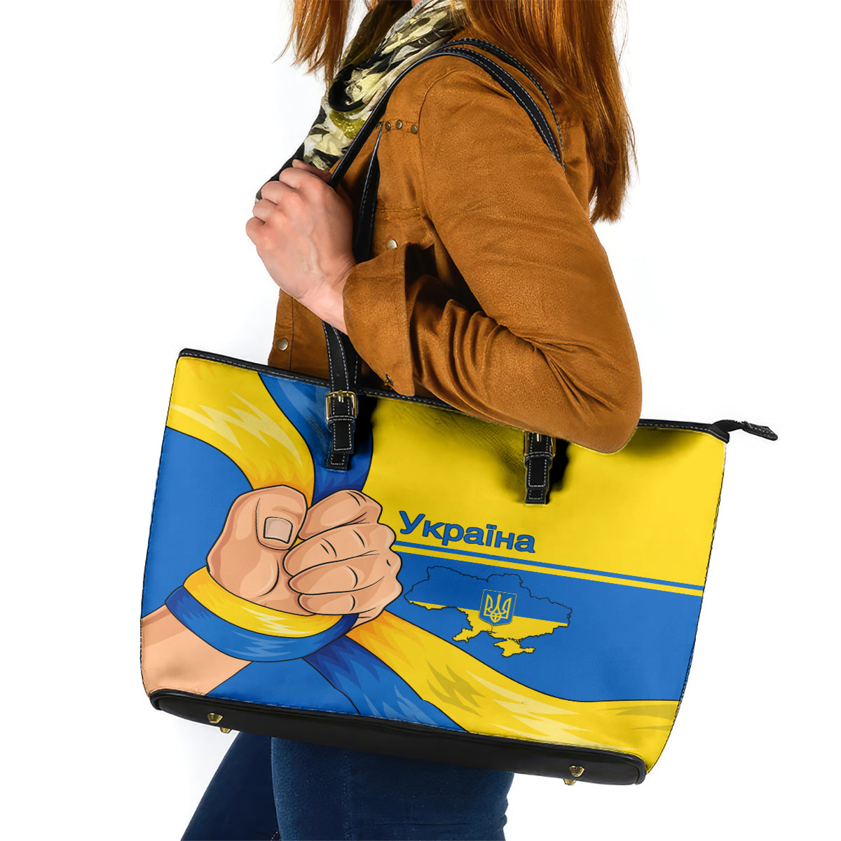 Ukraine Unity Day Leather Tote Bag Ukrainian Unification Act - Wonder Print Shop