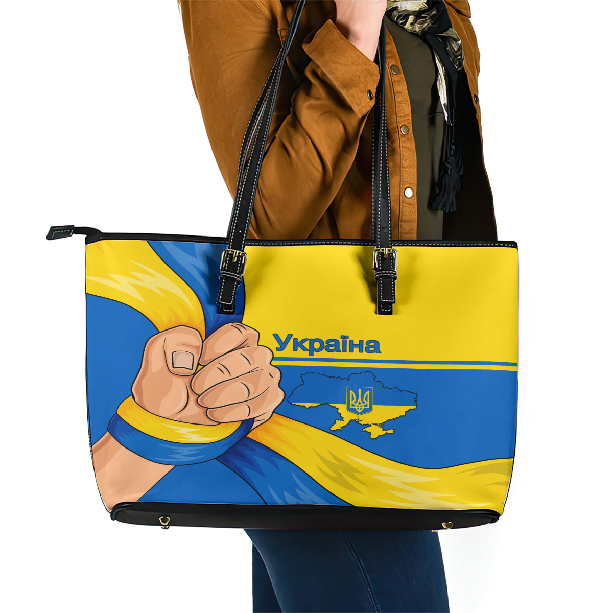 Ukraine Unity Day Leather Tote Bag Ukrainian Unification Act - Wonder Print Shop
