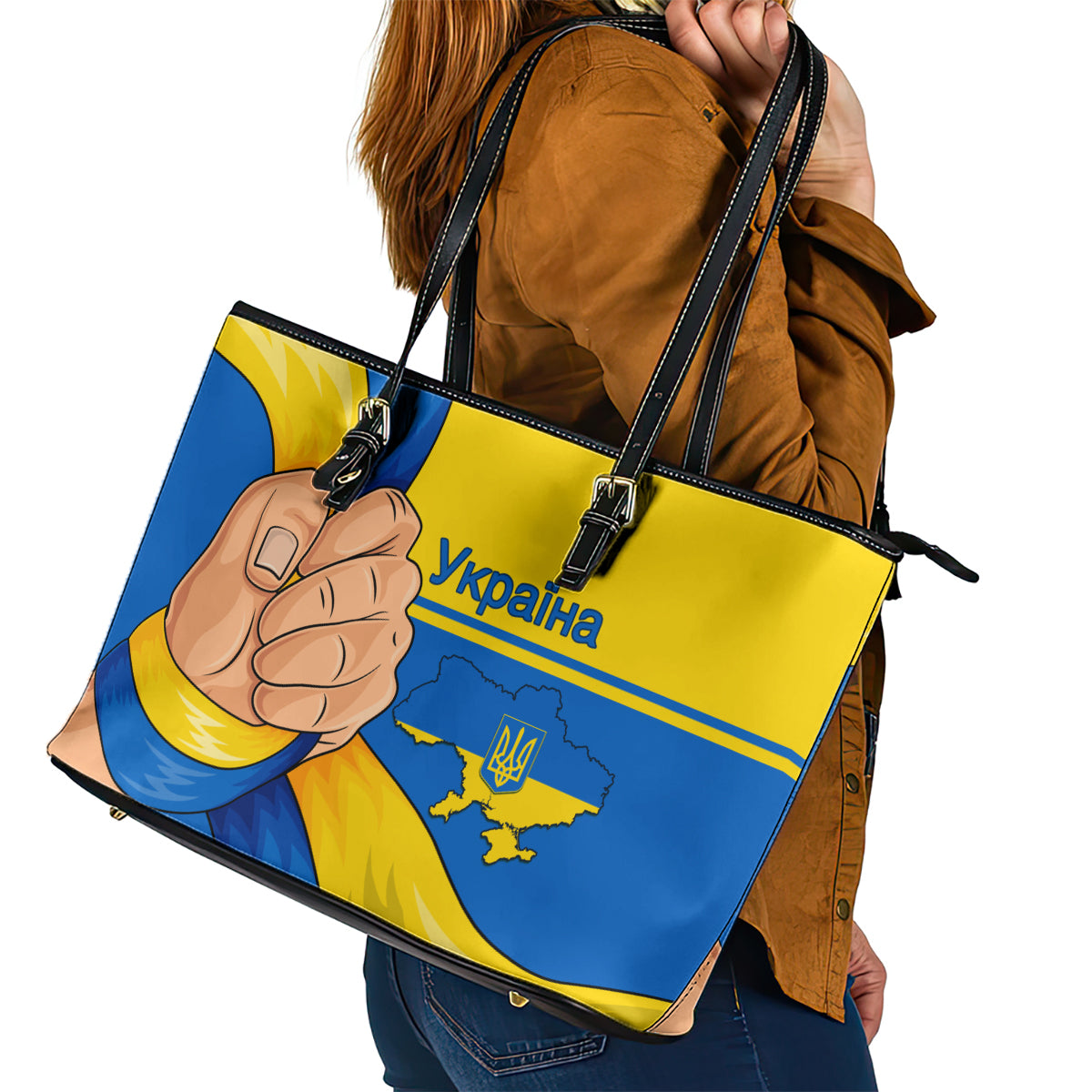 Ukraine Unity Day Leather Tote Bag Ukrainian Unification Act - Wonder Print Shop