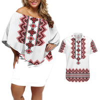 Ukraine Folk Pattern Couples Matching Off Shoulder Short Dress and Hawaiian Shirt Ukrainian Traditional Version - Wonder Print Shop