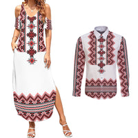 Ukraine Folk Pattern Couples Matching Summer Maxi Dress and Long Sleeve Button Shirt Ukrainian Traditional Version - Wonder Print Shop