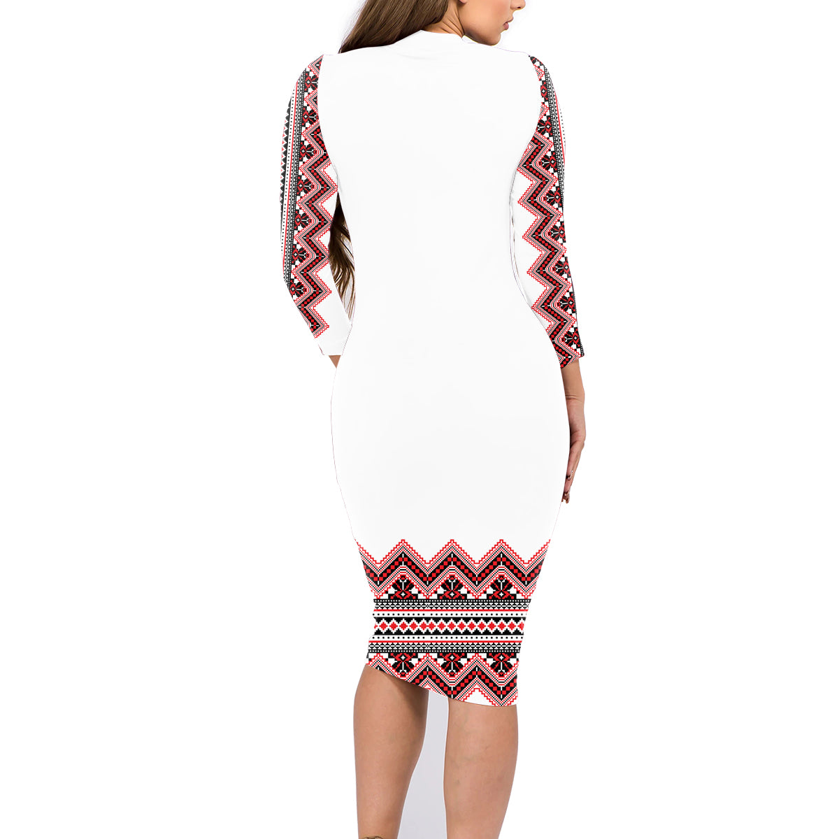 Ukraine Folk Pattern Family Matching Long Sleeve Bodycon Dress and Hawaiian Shirt Ukrainian Traditional Version - Wonder Print Shop