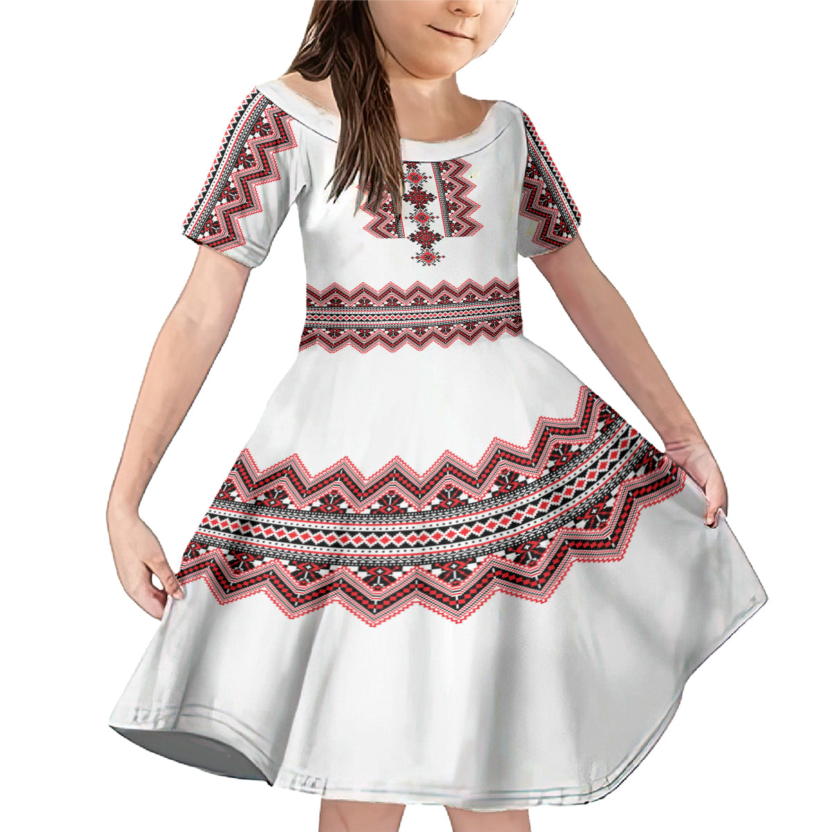 Ukraine Folk Pattern Family Matching Mermaid Dress and Hawaiian Shirt Ukrainian Traditional Version - Wonder Print Shop