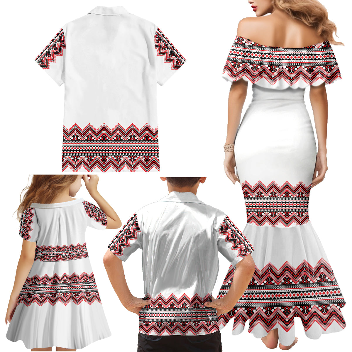 Ukraine Folk Pattern Family Matching Mermaid Dress and Hawaiian Shirt Ukrainian Traditional Version - Wonder Print Shop