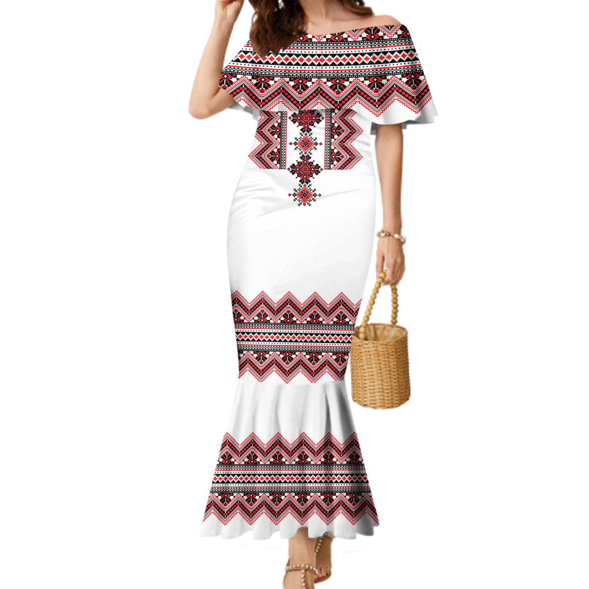 Ukraine Folk Pattern Family Matching Mermaid Dress and Hawaiian Shirt Ukrainian Traditional Version - Wonder Print Shop