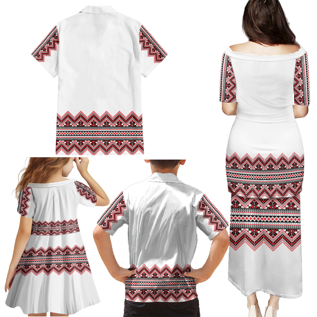 Ukraine Folk Pattern Family Matching Puletasi Dress and Hawaiian Shirt Ukrainian Traditional Version - Wonder Print Shop