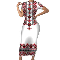 Ukraine Folk Pattern Family Matching Short Sleeve Bodycon Dress and Hawaiian Shirt Ukrainian Traditional Version - Wonder Print Shop