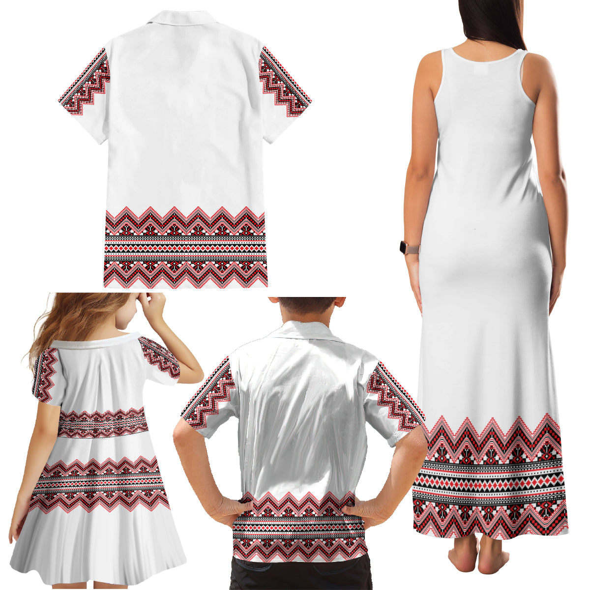 Ukraine Folk Pattern Family Matching Tank Maxi Dress and Hawaiian Shirt Ukrainian Traditional Version - Wonder Print Shop