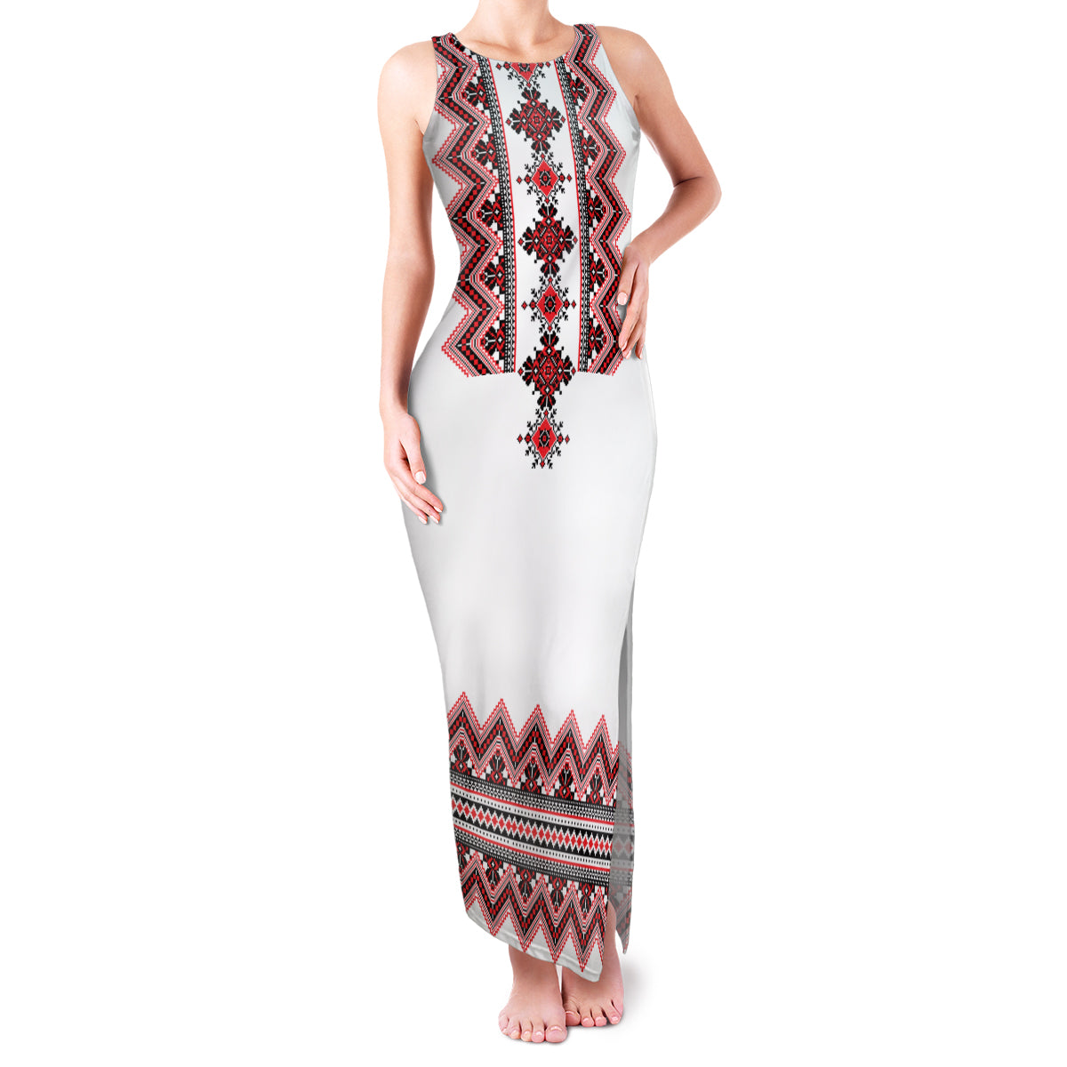 Ukraine Folk Pattern Family Matching Tank Maxi Dress and Hawaiian Shirt Ukrainian Traditional Version - Wonder Print Shop