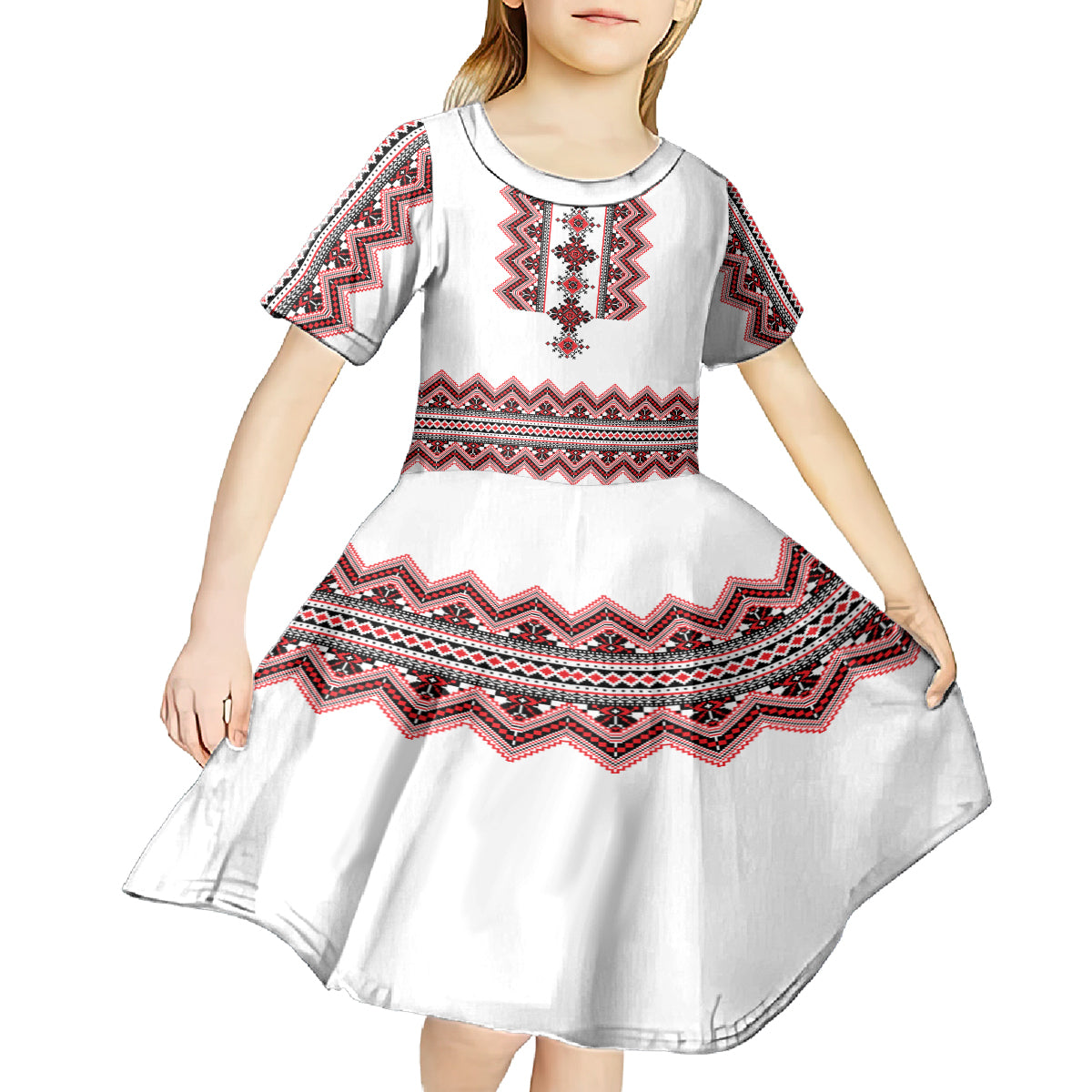 Ukraine Folk Pattern Kid Short Sleeve Dress Ukrainian Traditional Version - Wonder Print Shop