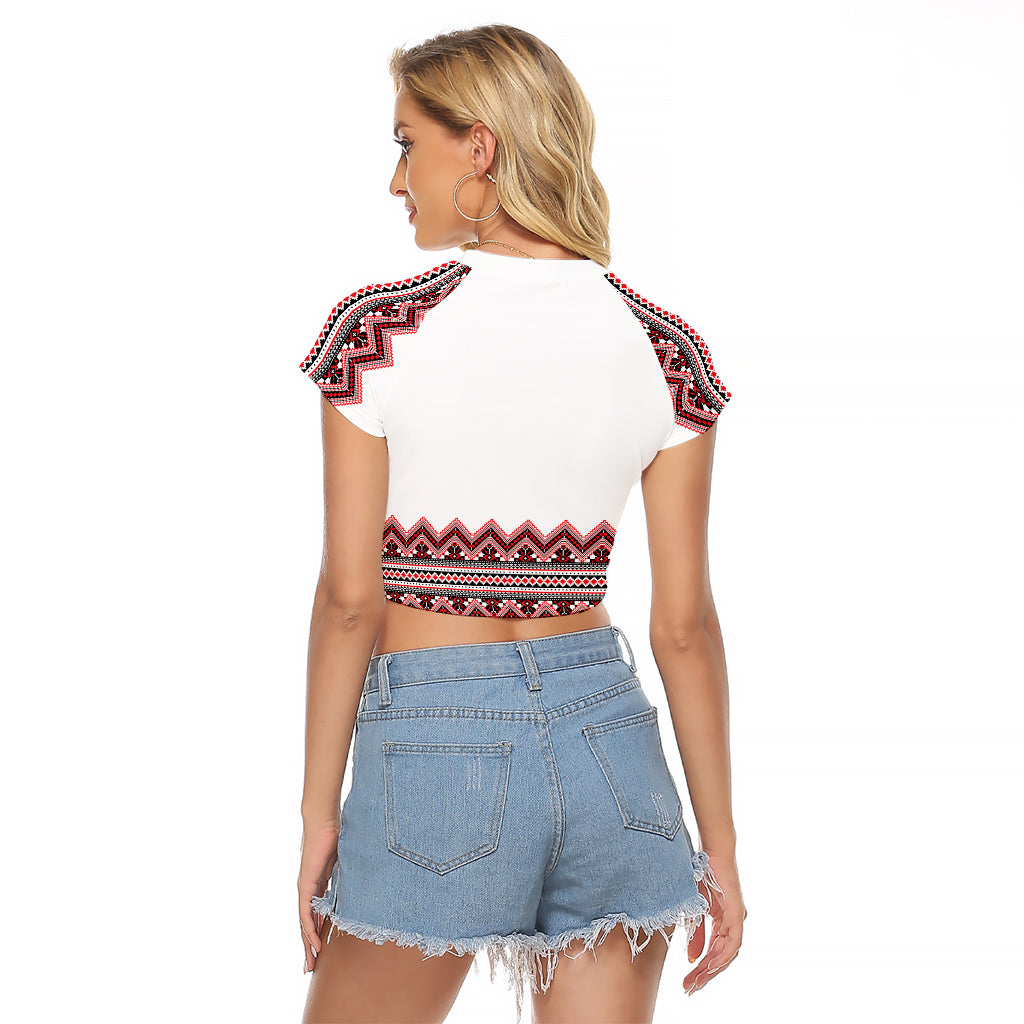 Ukraine Folk Pattern Raglan Cropped T Shirt Ukrainian Traditional Version - Wonder Print Shop