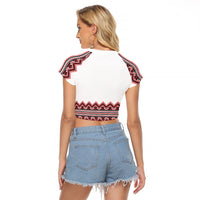 Ukraine Folk Pattern Raglan Cropped T Shirt Ukrainian Traditional Version - Wonder Print Shop