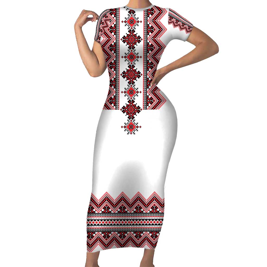 Ukraine Folk Pattern Short Sleeve Bodycon Dress Ukrainian Traditional Version LT01