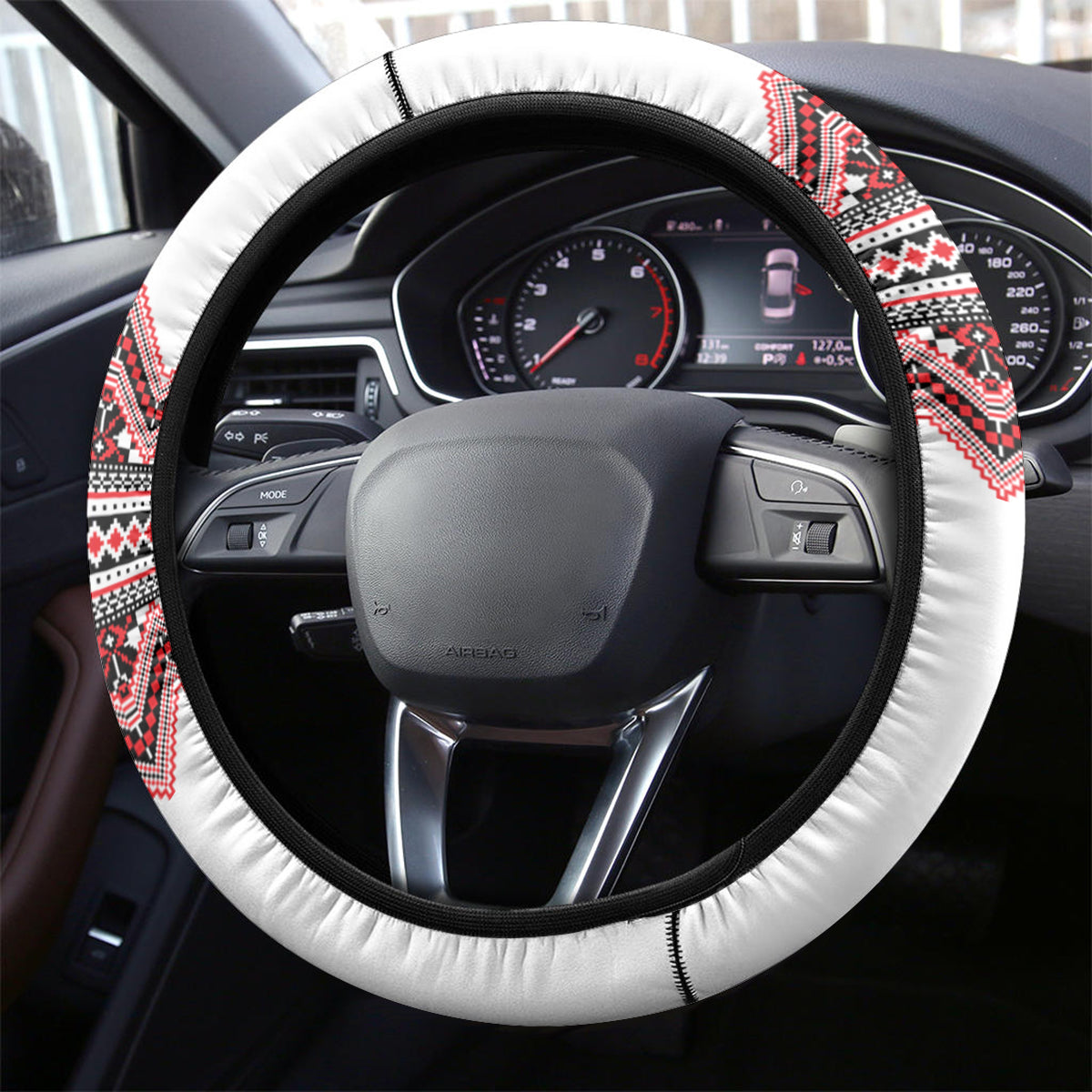 Ukraine Folk Pattern Steering Wheel Cover Ukrainian Traditional Version - Wonder Print Shop