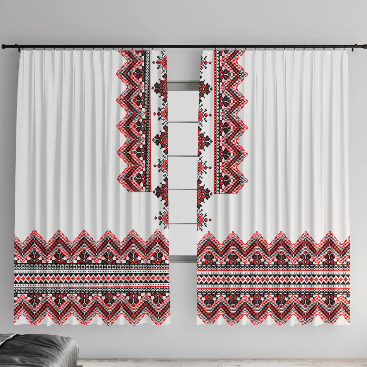 Ukraine Folk Pattern Window Curtain Ukrainian Traditional Version - Wonder Print Shop