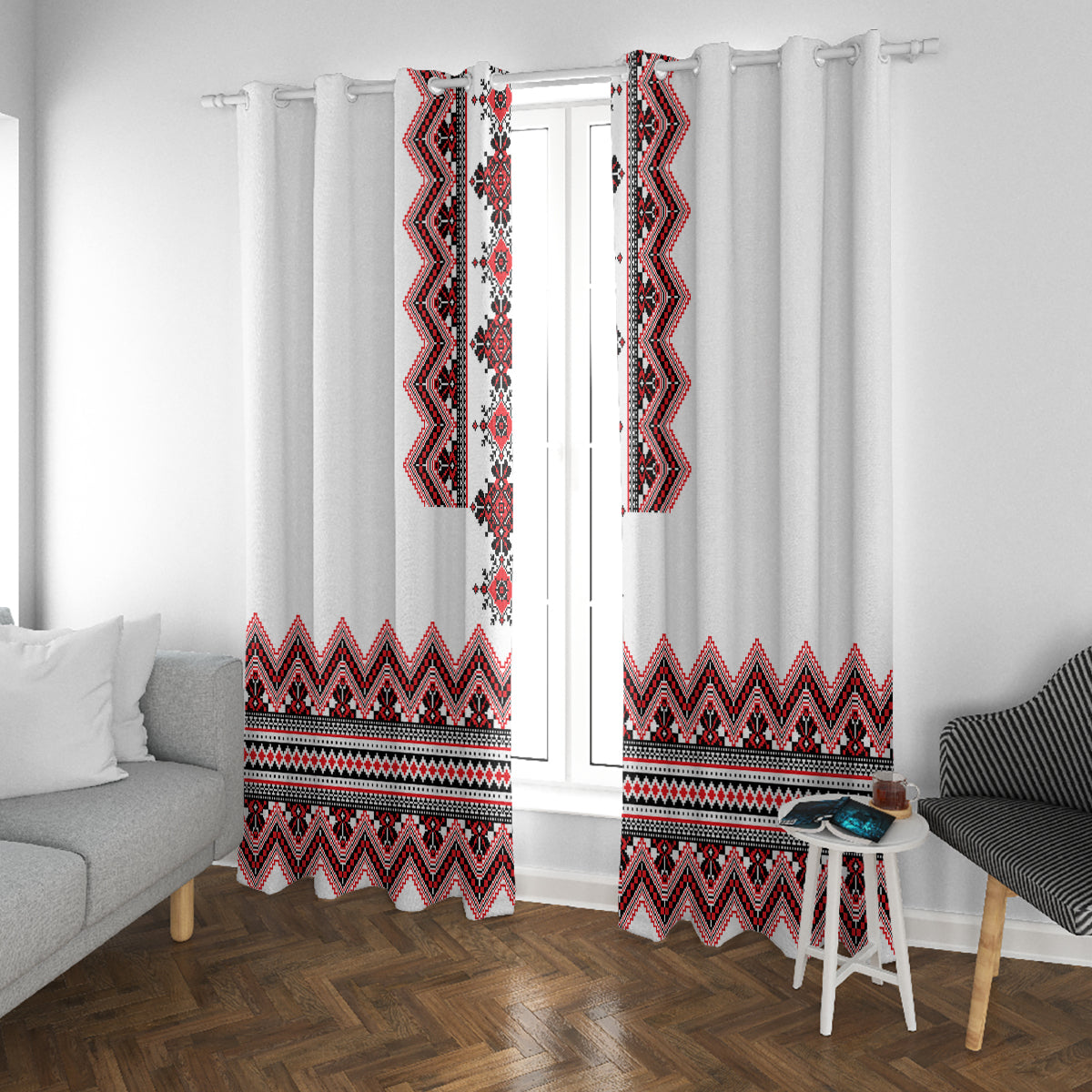 Ukraine Folk Pattern Window Curtain Ukrainian Traditional Version - Wonder Print Shop