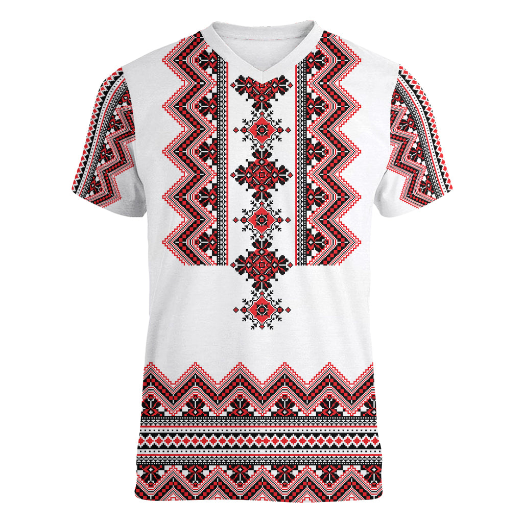 Ukraine Folk Pattern Women V Neck T Shirt Ukrainian Traditional Version - Wonder Print Shop