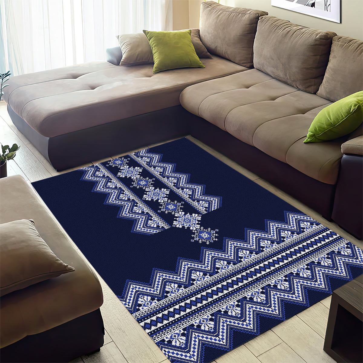 Ukraine Folk Pattern Area Rug Ukrainian Navy Blue Version - Wonder Print Shop
