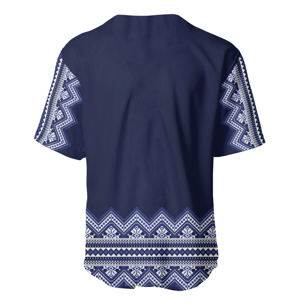 Ukraine Folk Pattern Baseball Jersey Ukrainian Navy Blue Version - Wonder Print Shop