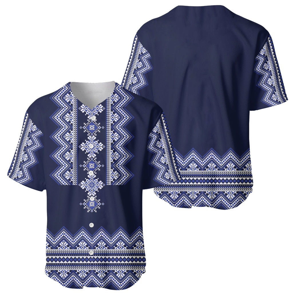 Ukraine Folk Pattern Baseball Jersey Ukrainian Navy Blue Version - Wonder Print Shop