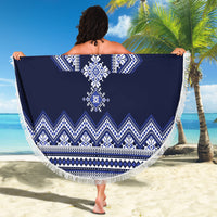 Ukraine Folk Pattern Beach Blanket Ukrainian Navy Blue Version - Wonder Print Shop