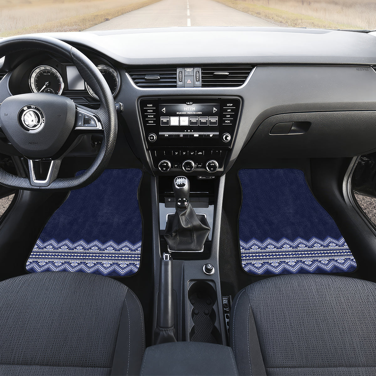 Ukraine Folk Pattern Car Mats Ukrainian Navy Blue Version - Wonder Print Shop