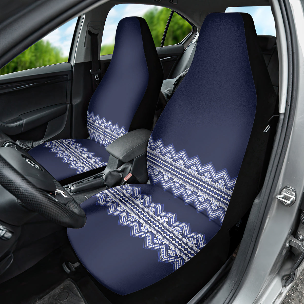 Ukraine Folk Pattern Car Seat Cover Ukrainian Navy Blue Version - Wonder Print Shop
