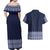 Ukraine Folk Pattern Couples Matching Off Shoulder Maxi Dress and Hawaiian Shirt Ukrainian Navy Blue Version - Wonder Print Shop